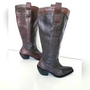 Nine West "COUNTING " Brown Leather Vintage Cowboy Boots Size 7M